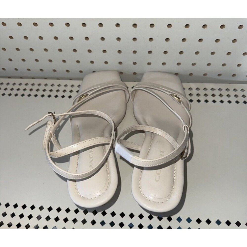 Coach Cait Womens Leather Open Square Toe Wedge Sandals Slides Size 10 B White - Picture 2 of 8